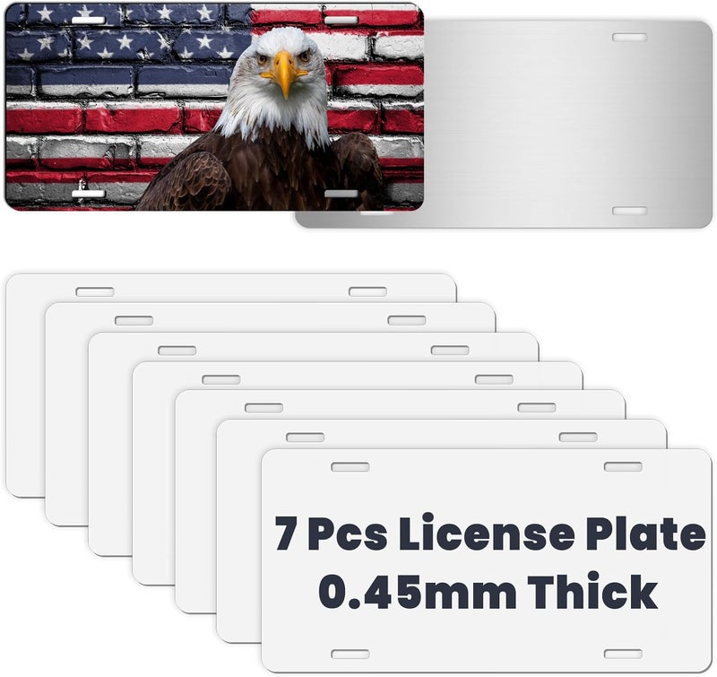 AceSubli 7 Pcs Sublimation License Plate Blanks for Heat Transfer Vinyl, Pesonalized Picture Metal Sublimation Blanks, Aluminum Car Front License Plate Tags for Automotive Men Women Gift 0.45mm Thick - Image 1